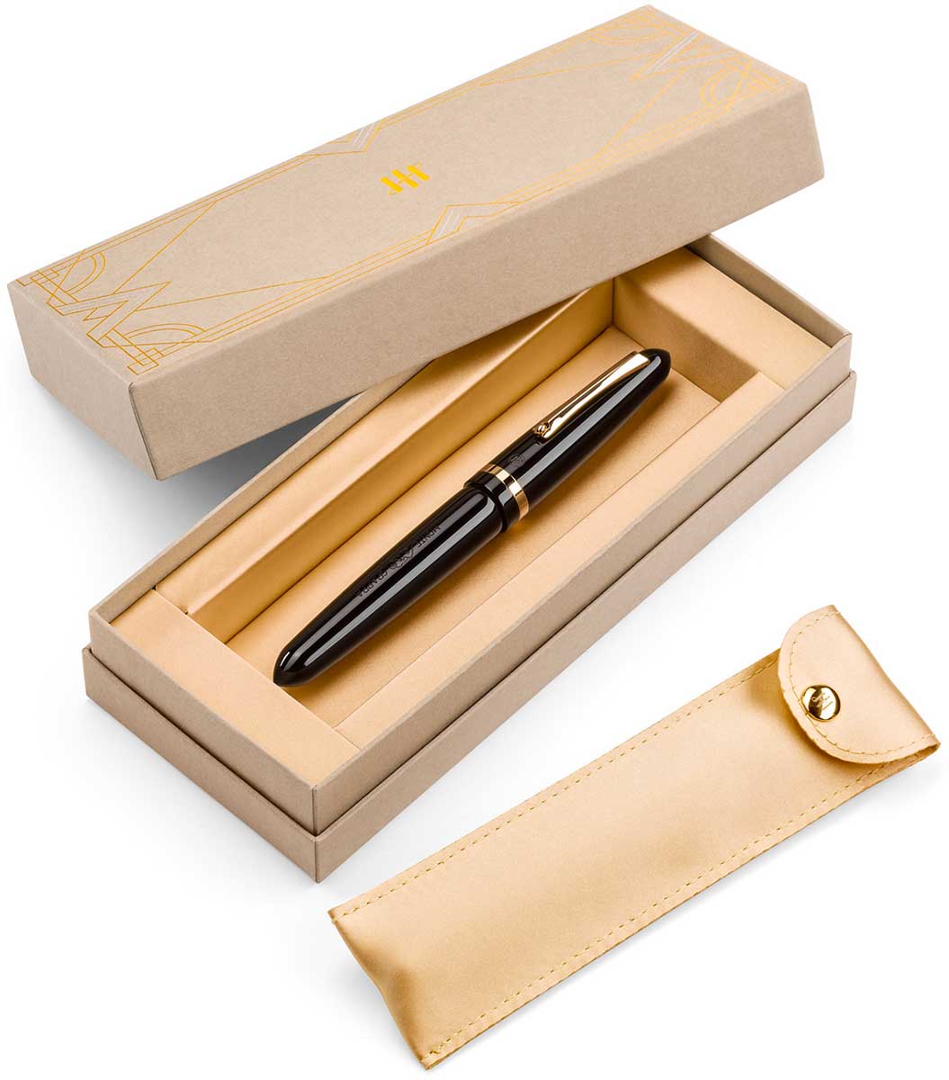 Venetia Fountain Pen, Black, 14K Flex gold nib 