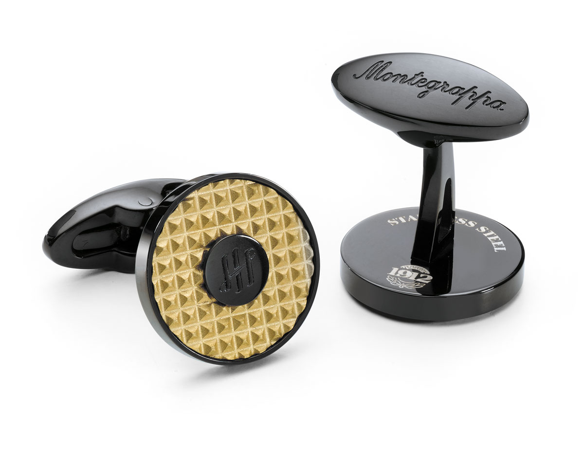 Montegrappa Cufflinks Clou Ambigram IP Black Yellow Gold IDA3CLBY